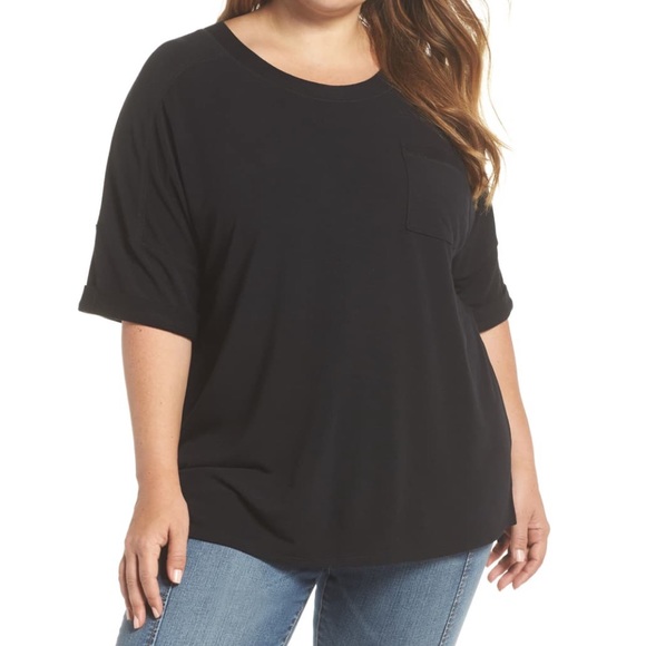 Caslon Tops - Caslon pocket fleece tee relaxed fit knit black
